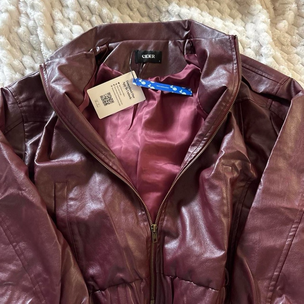 Cider Burgundy Faux Leather Zip-Up Jacket - Picture 4 of 6